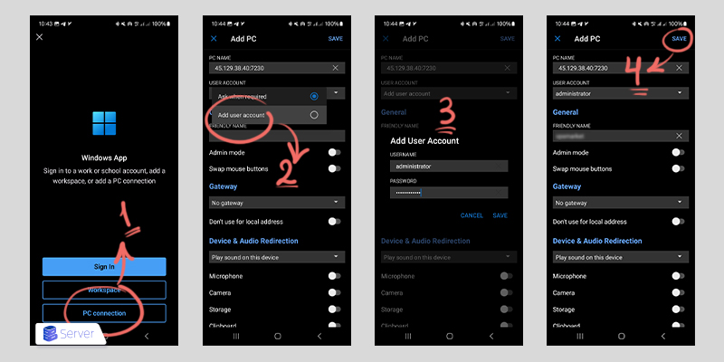 Select PC and Enter Your Login Details